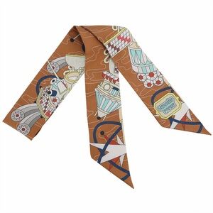 SET OF 2 Hermes Twilly Odyssey Brown Silk